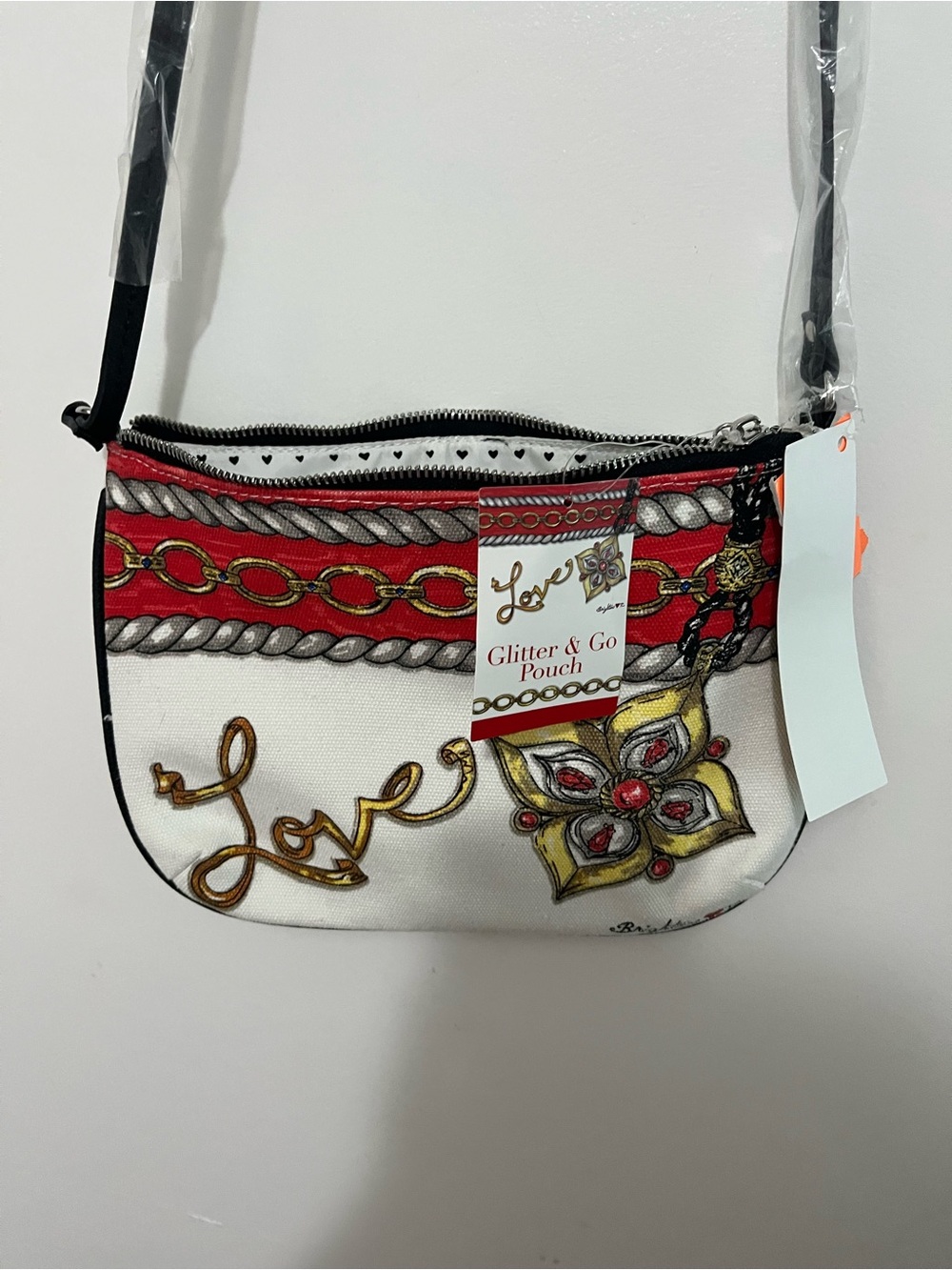 Brighton White, Red & Gold 'Love' Crossbody Pouch